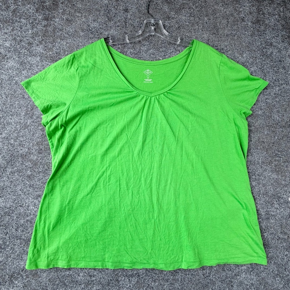 St. John's‎ Bay Blouse Top Womens 3X Green Cotton Pleated V Neck Cap Sleeve